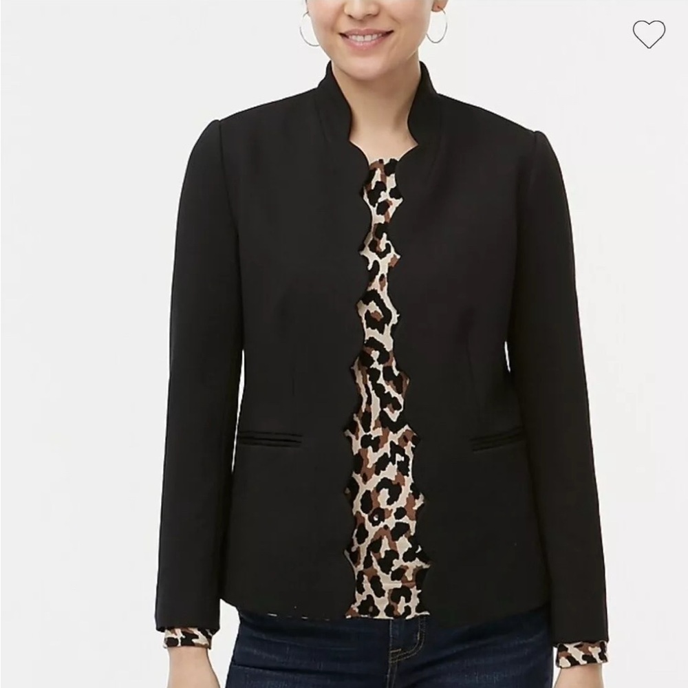 NWT - J Crew Black scalloped Blazer jacket hidden eyelit closures 12